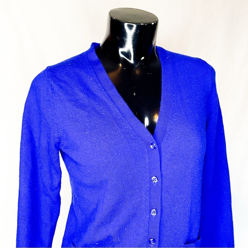 Lord & Taylor Extra Fine Merino Wool Cardigan Cobalt Blue Sweater - Picture 2 of 12